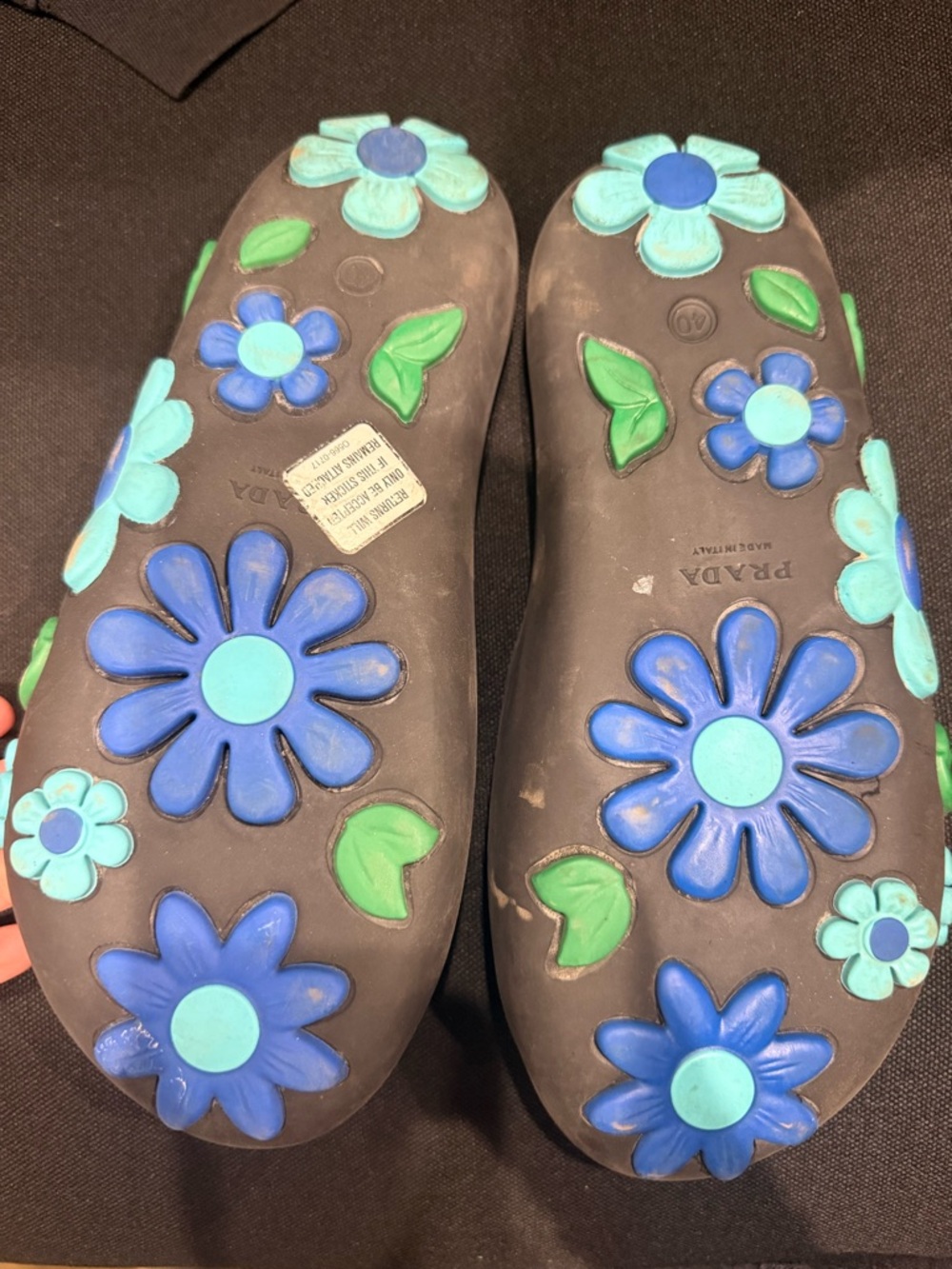 Prada Black Slide Sandals with Blue Floral Accents - Picture 3 of 3